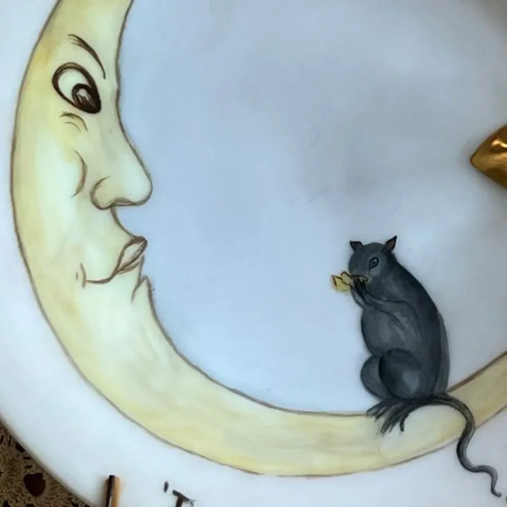 Vintage MCM Royal Bavaria Man in Moon Plate Porcelain Wall Hanging Cheese Quote